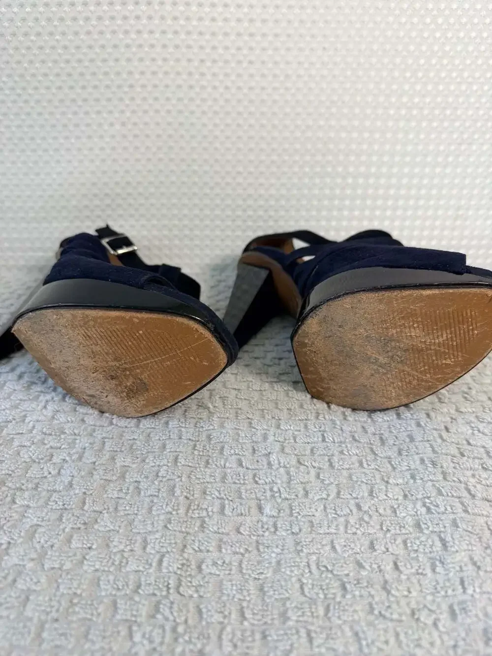 Marni Navy Black Suede T-Strap Peep-Toe Platform Sandals